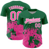 Custom Kelly Green Pink-White 3D Pattern Design Abstract Splash Grunge Art Authentic Baseball Jersey