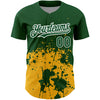 Custom Green Gold-White 3D Pattern Design Abstract Splash Grunge Art Authentic Baseball Jersey