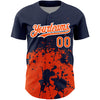 Custom Navy Orange-White 3D Pattern Design Abstract Splash Grunge Art Authentic Baseball Jersey