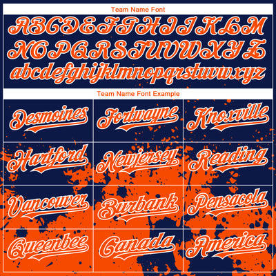 Custom Navy Orange-White 3D Pattern Design Abstract Splash Grunge Art Authentic Baseball Jersey