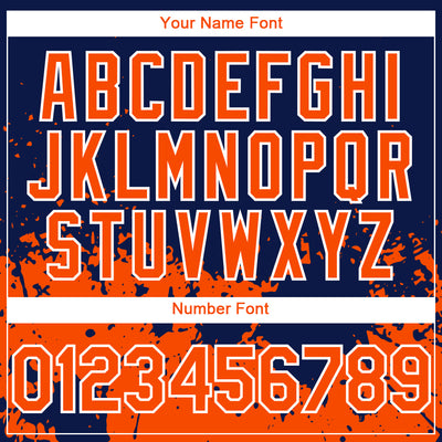 Custom Navy Orange-White 3D Pattern Design Abstract Splash Grunge Art Authentic Baseball Jersey