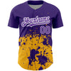 Custom Purple Gold-White 3D Pattern Design Abstract Splash Grunge Art Authentic Baseball Jersey