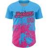 Custom Sky Blue Pink-Black 3D Pattern Design Abstract Splash Grunge Art Authentic Baseball Jersey