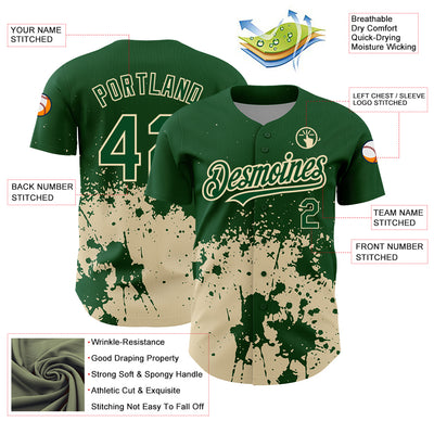 Custom Green City Cream 3D Pattern Design Abstract Splash Grunge Art Authentic Baseball Jersey