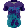 Custom Purple Teal 3D Pattern Design Abstract Splash Grunge Art Authentic Baseball Jersey