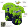 Custom Neon Green Navy-White 3D Pattern Design Abstract Splash Grunge Art Authentic Baseball Jersey