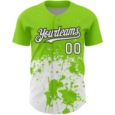 Custom Neon Green White-Black 3D Pattern Design Abstract Splash Grunge Art Authentic Baseball Jersey