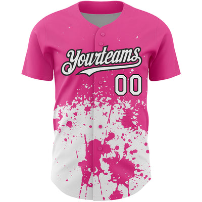 Custom Pink White-Black 3D Pattern Design Abstract Splash Grunge Art Authentic Baseball Jersey