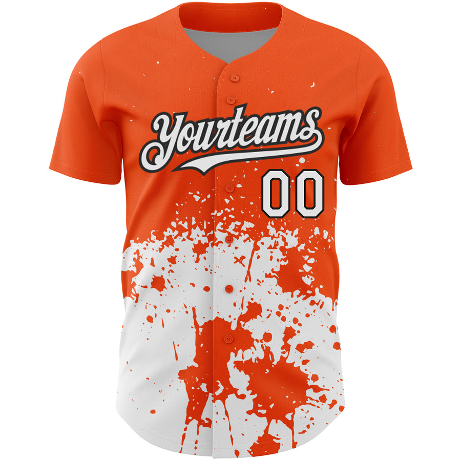 Custom Orange White-Black 3D Pattern Design Abstract Splash Grunge Art Authentic Baseball Jersey