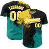 Custom Black Yellow-Teal 3D Pattern Design Abstract Brush Stroke Authentic Baseball Jersey