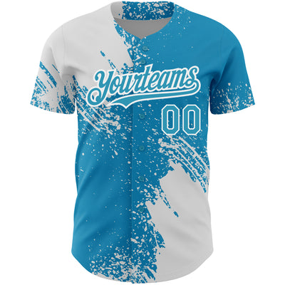 Custom Panther Blue White 3D Pattern Design Abstract Brush Stroke Authentic Baseball Jersey