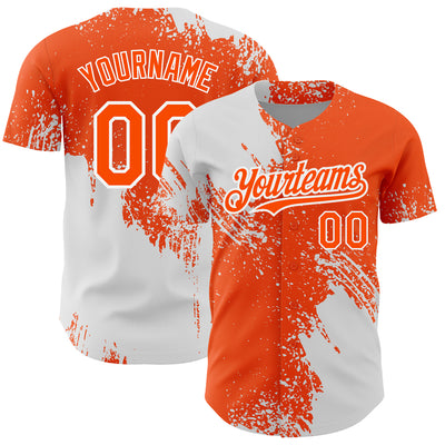 Custom Orange White 3D Pattern Design Abstract Brush Stroke Authentic Baseball Jersey