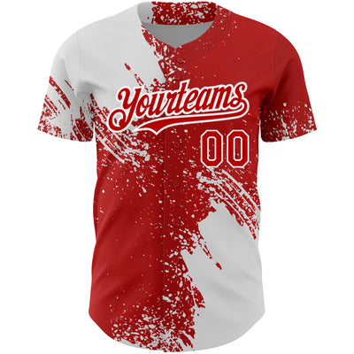 Custom Red White 3D Pattern Design Abstract Brush Stroke Authentic Baseball Jersey