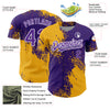 Custom Purple Gold-White 3D Pattern Design Abstract Brush Stroke Authentic Baseball Jersey