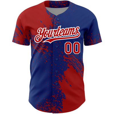 Custom Royal Red-White 3D Pattern Design Abstract Brush Stroke Authentic Baseball Jersey