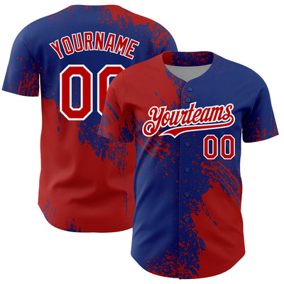 Custom Royal Red-White 3D Pattern Design Abstract Brush Stroke Authentic Baseball Jersey