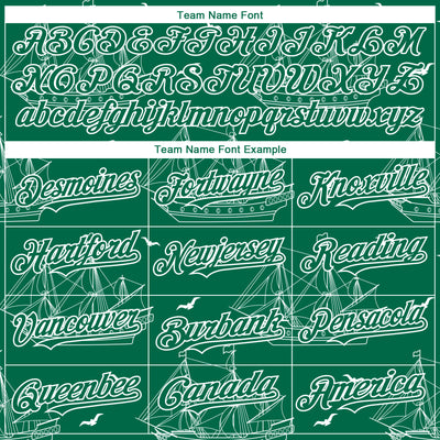 Custom Kelly Green White 3D Pattern Design Ship Frigate With Seagulls Authentic Baseball Jersey