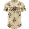 Custom Cream Brown 3D Pattern Design Navigation Compass Authentic Baseball Jersey