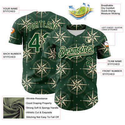 Custom Green City Cream 3D Pattern Design Navigation Compass Authentic Baseball Jersey