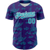 Custom Purple Teal-White 3D Pattern Design Boats And Fish Authentic Baseball Jersey