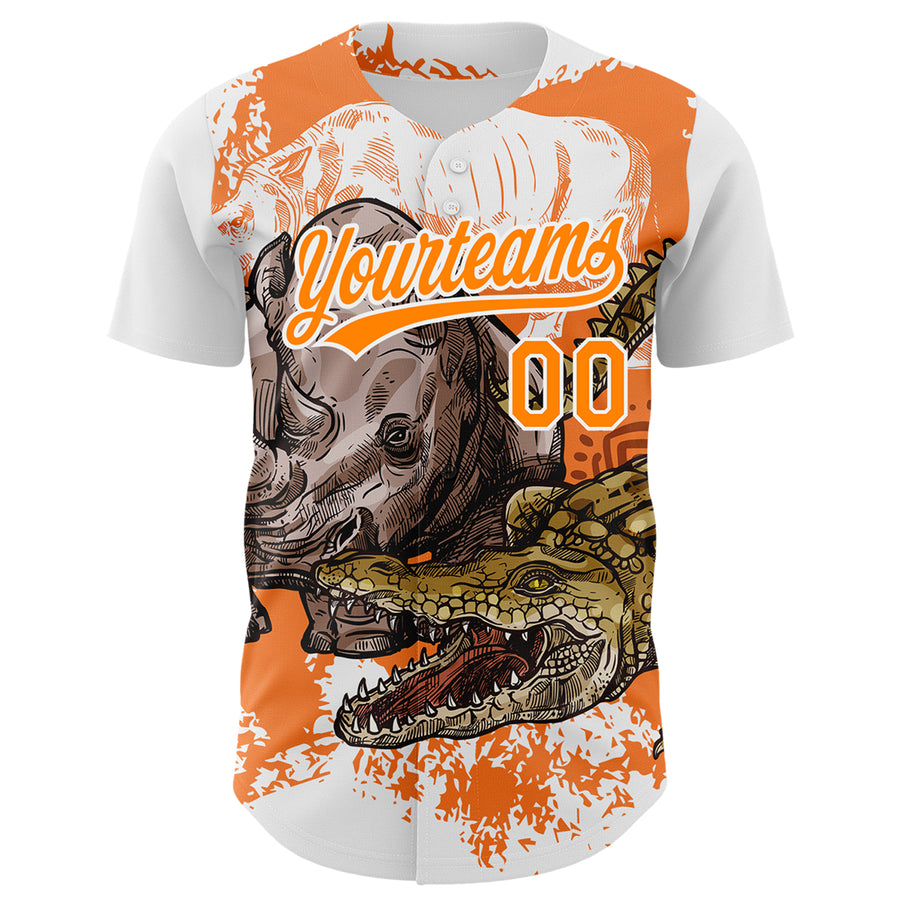 Custom White Bay Orange 3D Pattern Design Crocodile Authentic Baseball Jersey