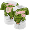 Custom White Medium Pink 3D Pattern Design Cartoon Crocodile Authentic Baseball Jersey