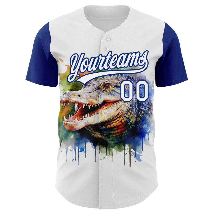 Custom White Royal 3D Pattern Design Crocodile Authentic Baseball Jersey