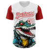 Custom White Red 3D Pattern Design Cartoon Crocodile Authentic Baseball Jersey