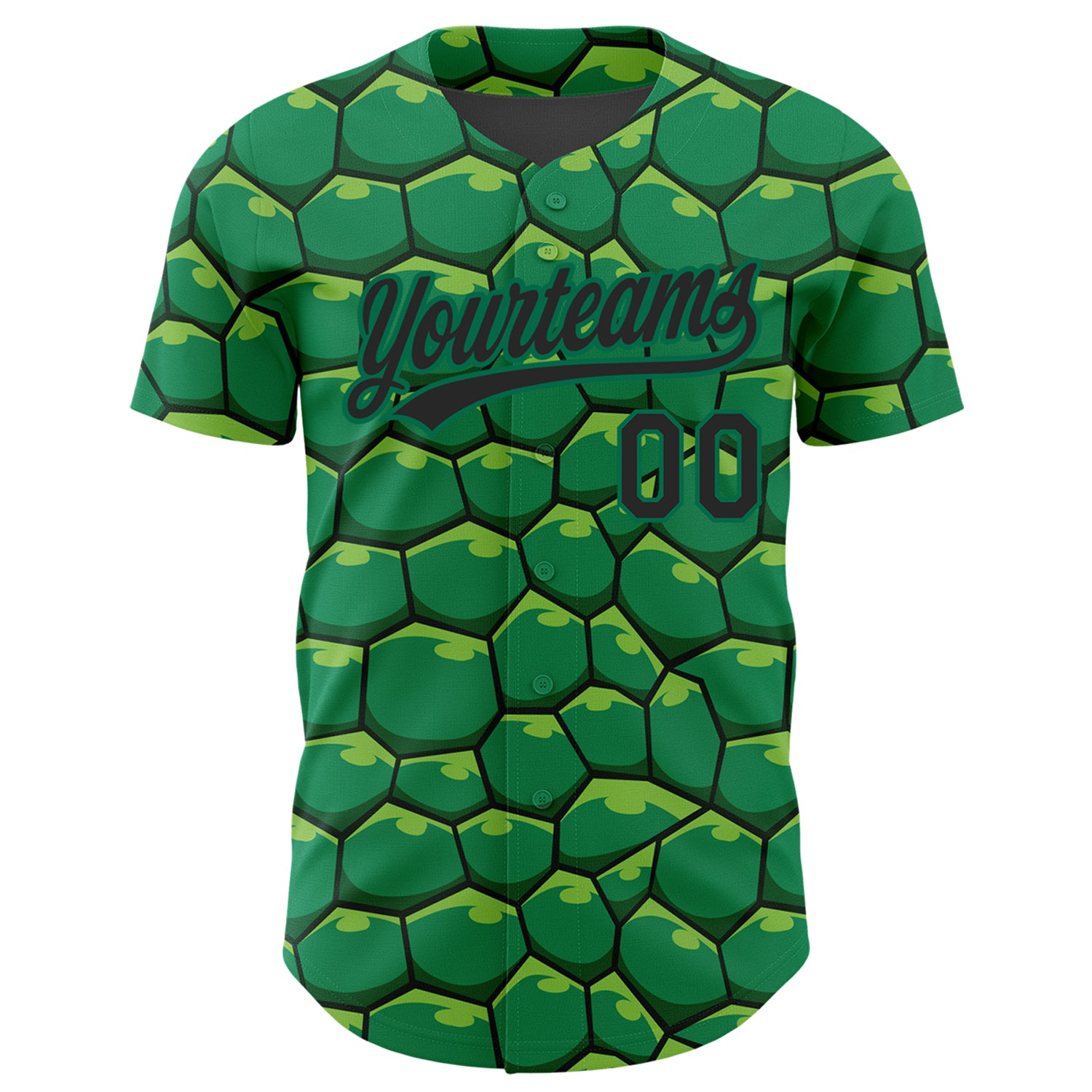 Custom Kelly Green Black 3D Pattern Design Turtle Shell Authentic Baseball Jersey