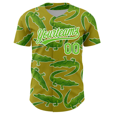 Custom Olive Aurora Green-White 3D Pattern Design Crocodile Authentic Baseball Jersey