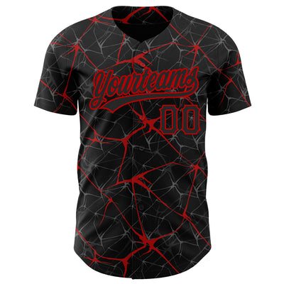 Custom Black Red 3D Pattern Design Abstract Network Authentic Baseball Jersey