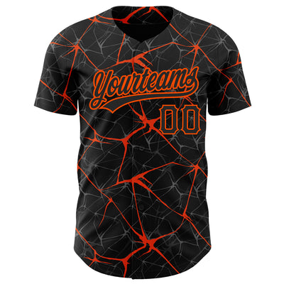 Custom Black Orange 3D Pattern Design Abstract Network Authentic Baseball Jersey