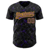 Custom Black Purple-Gold 3D Pattern Design Abstract Network Authentic Baseball Jersey