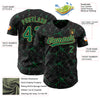 Custom Black Kelly Green-Old Gold 3D Pattern Design Abstract Network Authentic Baseball Jersey