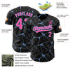 Custom Black Pink-Light Blue 3D Pattern Design Abstract Network Authentic Baseball Jersey