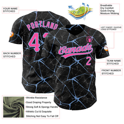 Custom Black Pink-Light Blue 3D Pattern Design Abstract Network Authentic Baseball Jersey