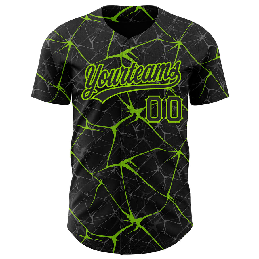 Custom Black Neon Green 3D Pattern Design Abstract Network Authentic Baseball Jersey