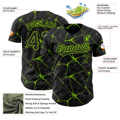 Custom Black Neon Green 3D Pattern Design Abstract Network Authentic Baseball Jersey