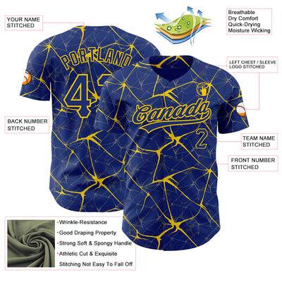 Custom Royal Yellow 3D Pattern Design Abstract Network Authentic Baseball Jersey