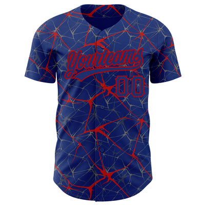 Custom Royal Red 3D Pattern Design Abstract Network Authentic Baseball Jersey