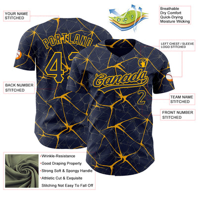 Custom Navy Gold 3D Pattern Design Abstract Network Authentic Baseball Jersey