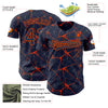 Custom Navy Orange 3D Pattern Design Abstract Network Authentic Baseball Jersey