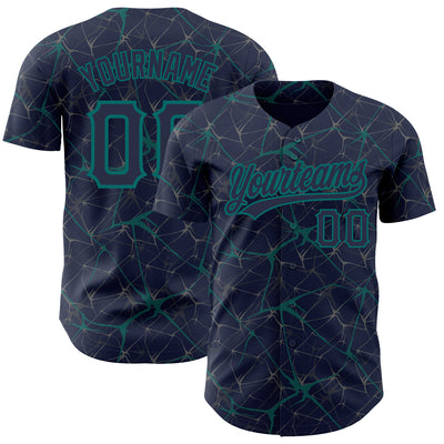 Custom Navy Teal 3D Pattern Design Abstract Network Authentic Baseball Jersey