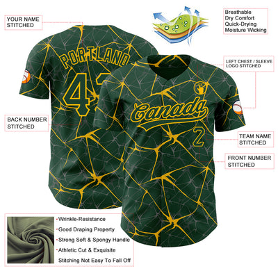 Custom Green Gold 3D Pattern Design Abstract Network Authentic Baseball Jersey