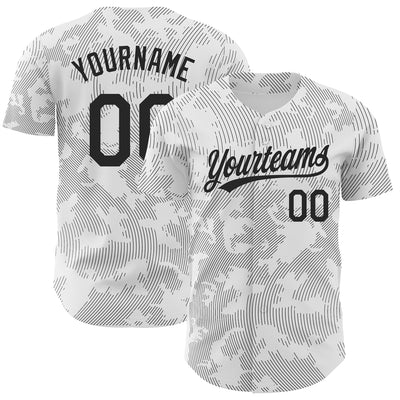 Custom White Black 3D Pattern Design Curve Lines Authentic Baseball Jersey