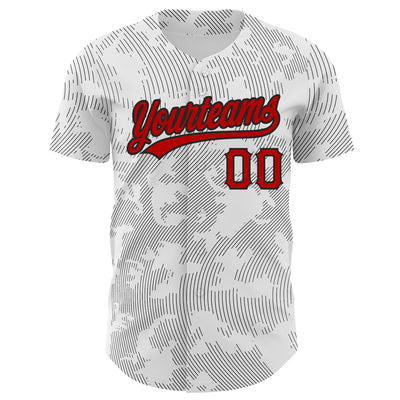 Custom White Red-Black 3D Pattern Design Curve Lines Authentic Baseball Jersey