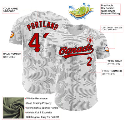 Custom White Red-Black 3D Pattern Design Curve Lines Authentic Baseball Jersey