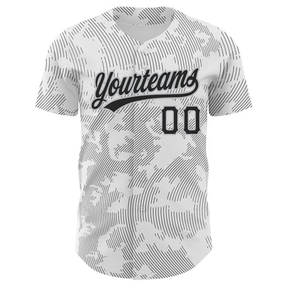 Custom White Black-Gray 3D Pattern Design Curve Lines Authentic Baseball Jersey