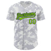 Custom White Neon Green-Navy 3D Pattern Design Curve Lines Authentic Baseball Jersey