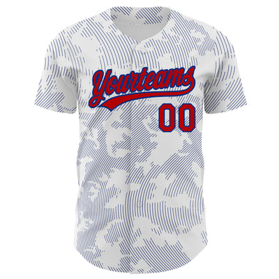 Custom White Red-Royal 3D Pattern Design Curve Lines Authentic Baseball Jersey